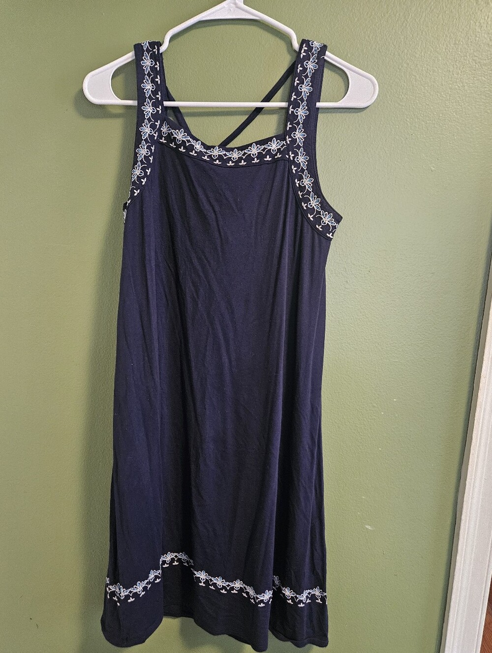 Loft Navy Blue Embroidered Tank Dress